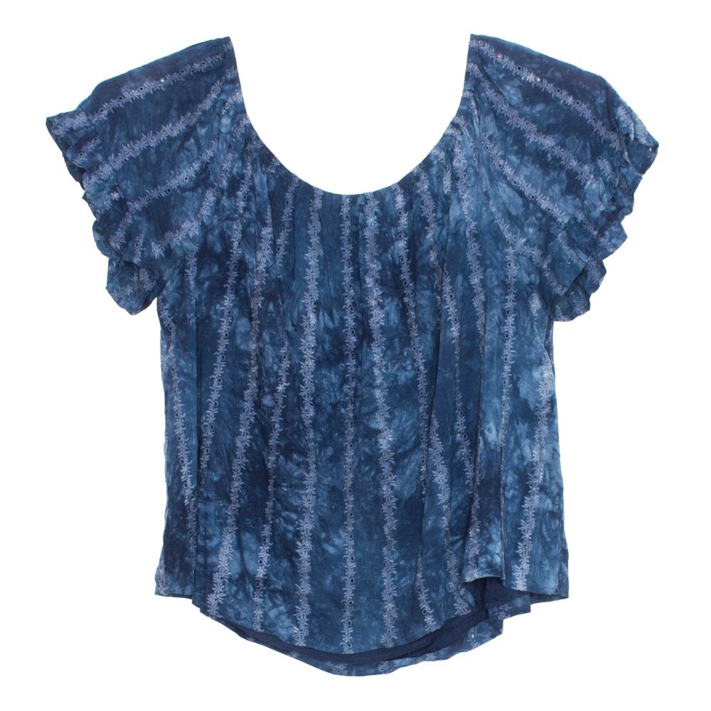 Tie Dye Blue Boho Flowy Indie Festival Cottagecore Top Embroidered XL Knox Rose